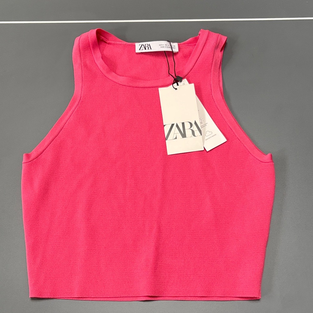 ZARA Bright Pink Ribbed Tank Top NWT Size Medium